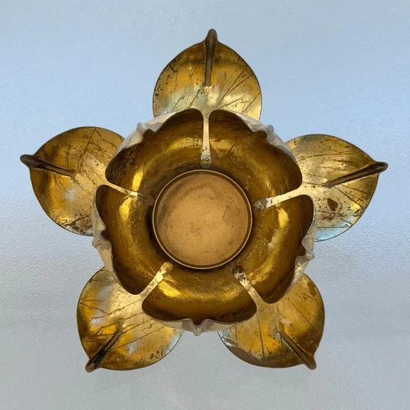 Metal Gold-Colored Lotus Flower Tea Light Holder, Mid-Century Modern - Picture 5 of 6